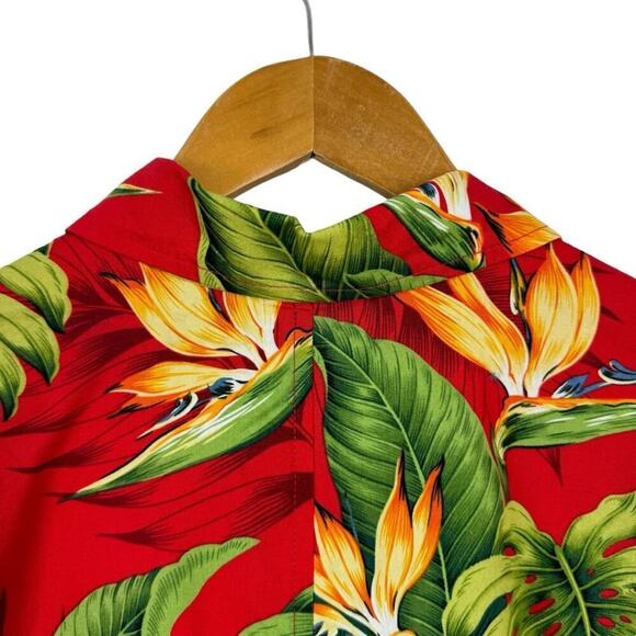 Go Barefoot Hawaiian Shirt Made In USA Red Monstera Print Single Stitch Size 3XL - Picture 11 of 16